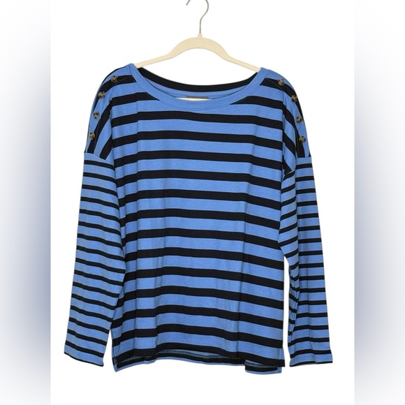 Style & Co. Long Sleeve Striped Button Trim Knit Top Tee Bashful Blue NWT XL - Picture 3 of 14